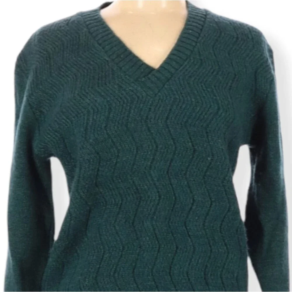 Vintage Sweater PBS New Zealand Virgin Wool Size S Pullover Forrest Green V-neck